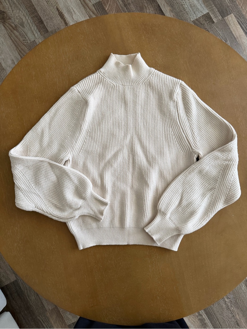 Zara Cream Ribbed Turtleneck Sweater with Balloon Sleeves